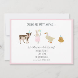 Invitación Llamar a todos los animales Fiestas Chica Invitaci