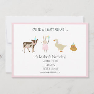 Invitación Llamar a todos los animales Fiestas Chica Invitaci