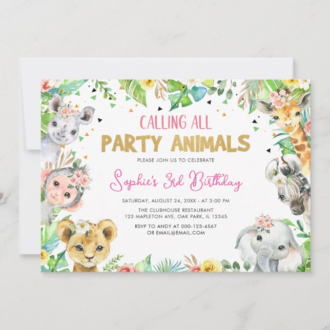 Invitación Llamar a todos los animales Fiestas Día de Anivers (Anverso)
