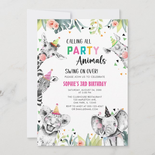 Invitación Llamar a todos los animales Fiestas Día de Anivers (Anverso)