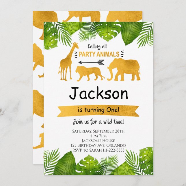 Invitación Llamar a todos los animales Fiestas Invitar al Saf (Anverso / Reverso)