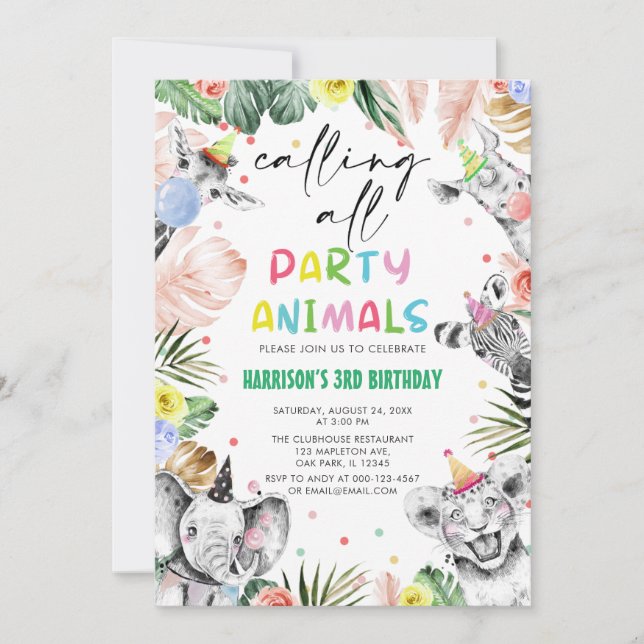 Invitación Llamar a todos los animales Fiestas Jungle Safari  (Anverso)
