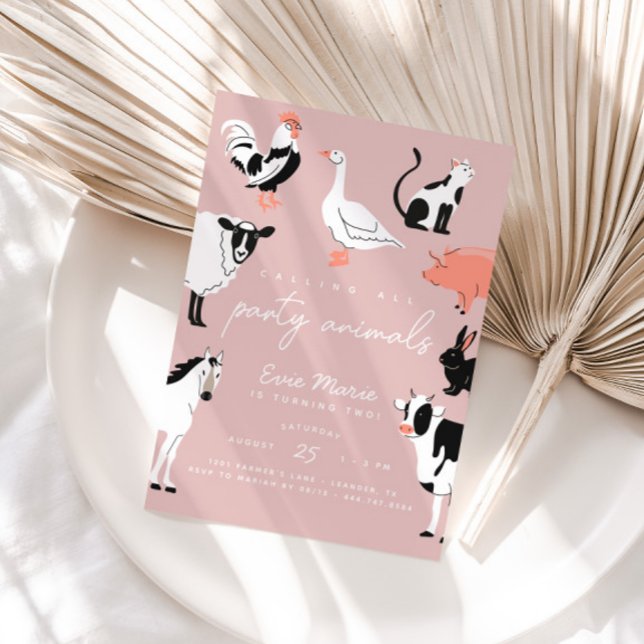 Invitación Llamar a todos los animales Fiestas | Niños Animal (Calling All Party Animals! Modern pink invitation.)