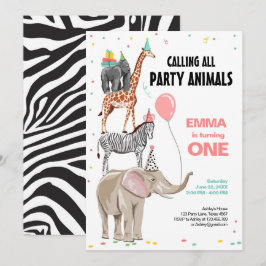 Invitación Llamar a todos los Fiestas animales Zoo Chica salv