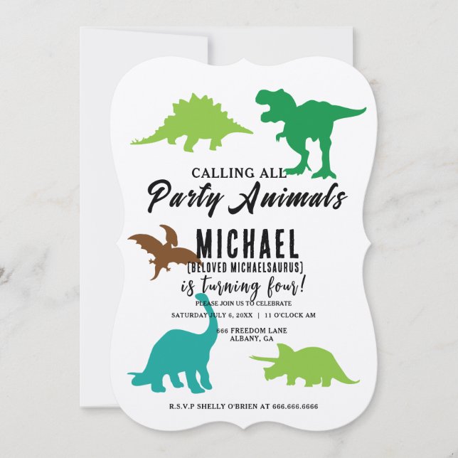 Invitación Llamar a todos los Fiestas de animales Dinosaurios (Anverso)