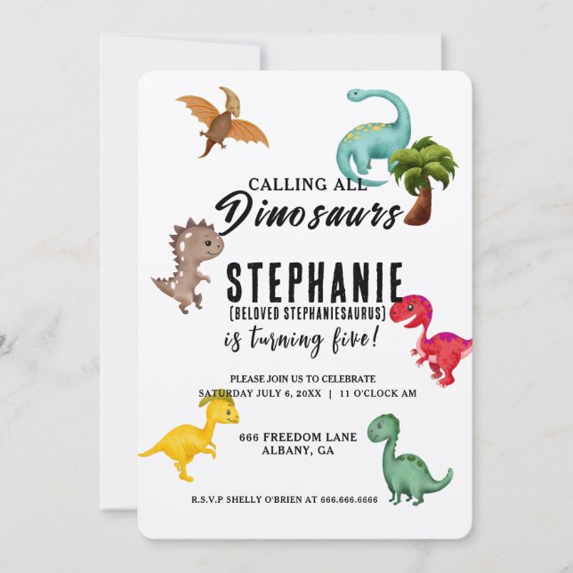 Invitación Llamar a todos los Fiestas dinosaurios Cumpleaños  (Anverso)