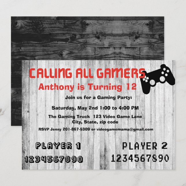 Invitación Llamar a todos los jugadores a una fiesta de cumpl (Anverso / Reverso)