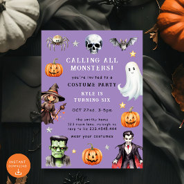 Invitación Llamar a todos los monstruos disfrazar Halloween C