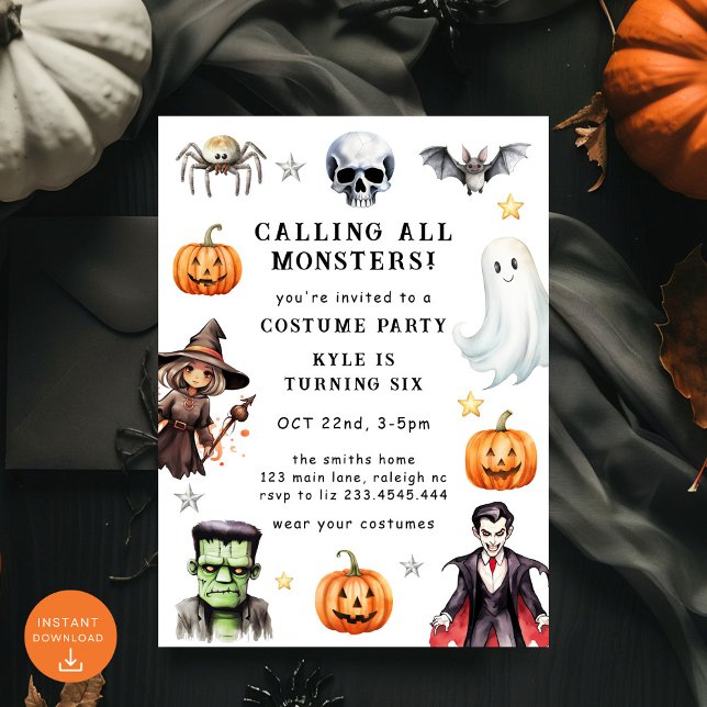 Invitación Llamar a todos los monstruos disfrazar Halloween C (Subido por el creador)