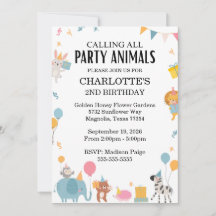 Llamar a todos los niños Fiestas Animales Invitaci