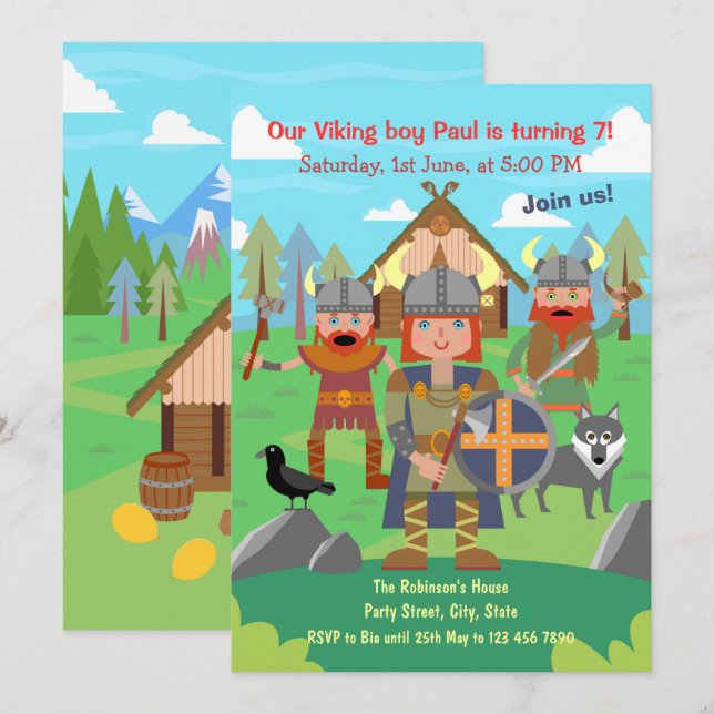 Invitación Llamar a todos los niños vikingos para una invitac (Anverso / Reverso)