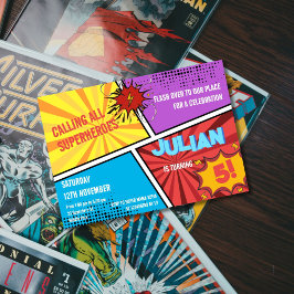 Invitación Llamar a todos los superhéroes cómicos niños cumpl