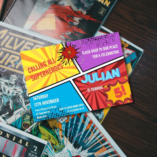 Invitación Llamar a todos los superhéroes cómicos niños cumpl (Subido por el creador)