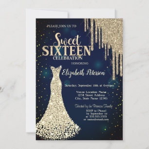 Invitación Llamaradas de brillo, Vestido de diamantes Azul Ma