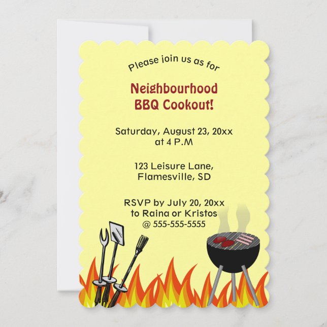 Invitación Llamas editables Barbacoa del barrio Cookout (Anverso)