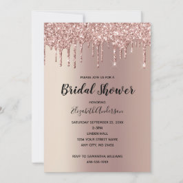 Invitación Llamativa lluvia de brillo en oro rosa para glamur
