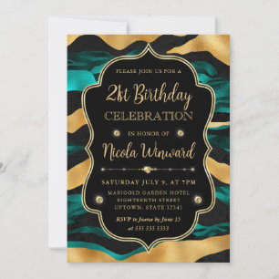 Invitación Llamativa Raya de Tigre Dorado Turquesa Cumpleaños