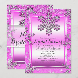 Invitación Llamativo brillo rosa invierno mágico copos de nie