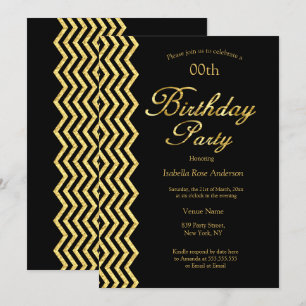 Invitación Llamativo Chevron dorado negro Cumpleaños elegante