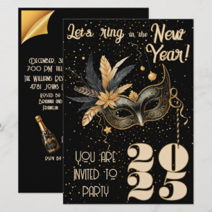 Invitación Llamemos al fiesta de Año Nuevo negro glamoroso