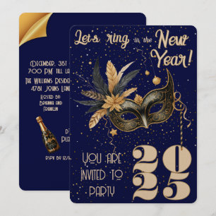 Invitación Llamemos en Año Nuevo fiesta azul glamoroso