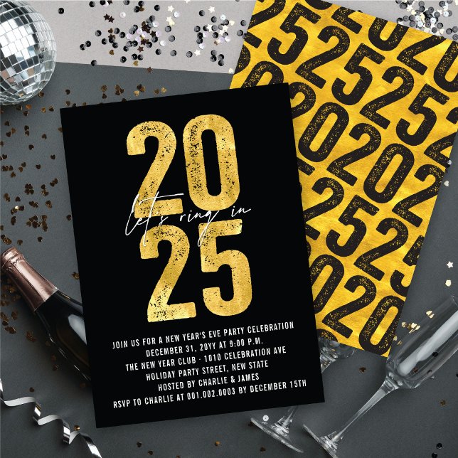 Invitación Llamemos en la fiesta de Año Nuevo 2025 (Let's Ring In 2025 New Year Eve's Holiday Party Invitation @ fat_fa_tin)