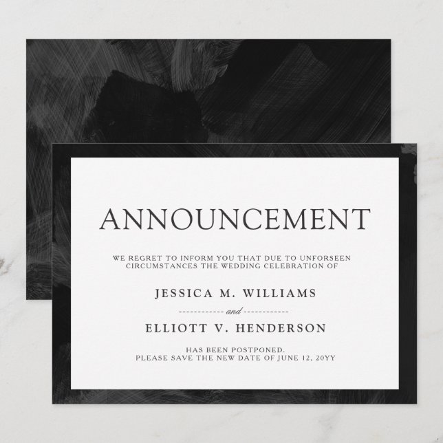 Invitación Llano del mensaje del aplazamiento de la boda (Anverso / Reverso)