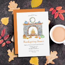 Invitación Llanto de Acción de Gracias, chimenea, calabazas