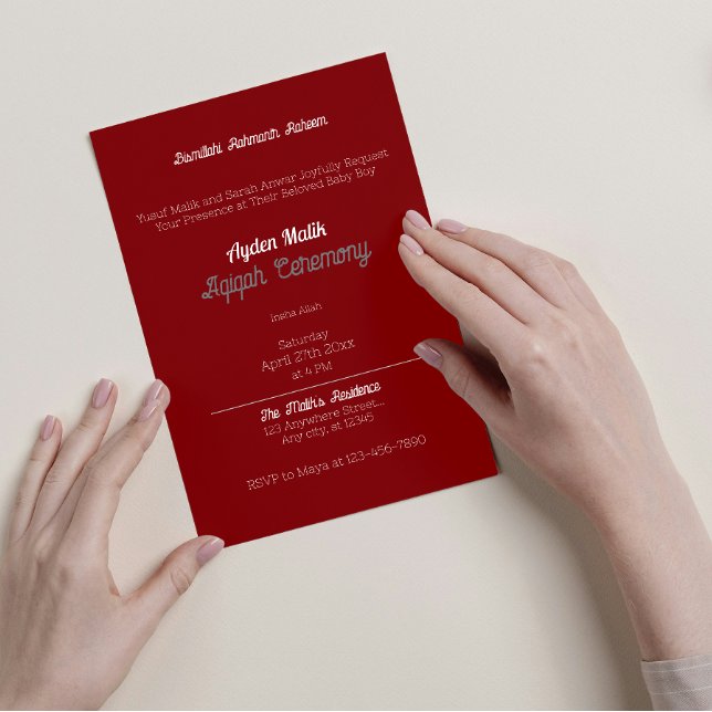 Invitación Llanura de color rojo retro, Aqiqah Baby Shower (Subido por el creador)