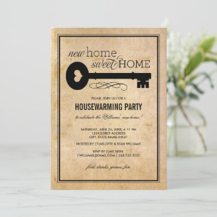 Invitación Llave Antigua Nueva Casa Regalo de Inauguración