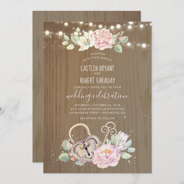 Invitación Llave de cosecha y Boda de bloqueo rusos (Anverso / Reverso)