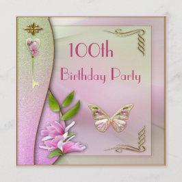 Invitación Llave glamurosa, Magnolia y mariposa Cumpleaños 10