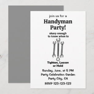 Invitación Llave inglesa divertida y inteligente para fiesta 