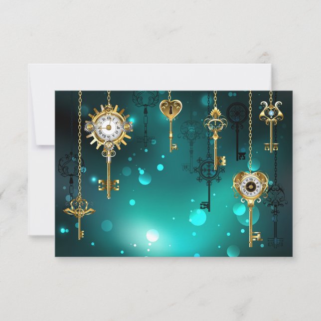 Invitación Llaves antiguas esqueleto sobre fondo verde (Anverso)