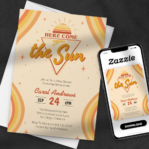 Invitación Llega el Sol Fiesta de Bebé Retro Groovy