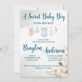 Invitación Llega un dulce bebé varón Fiesta de Baby Shower
