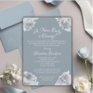 Invitación Llegada de bebé azul elegante