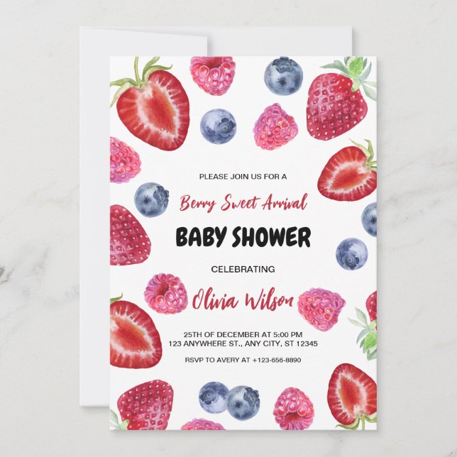 Invitación Llegada de Berry Sweet: Un Baby Shower de toda tem (Anverso)