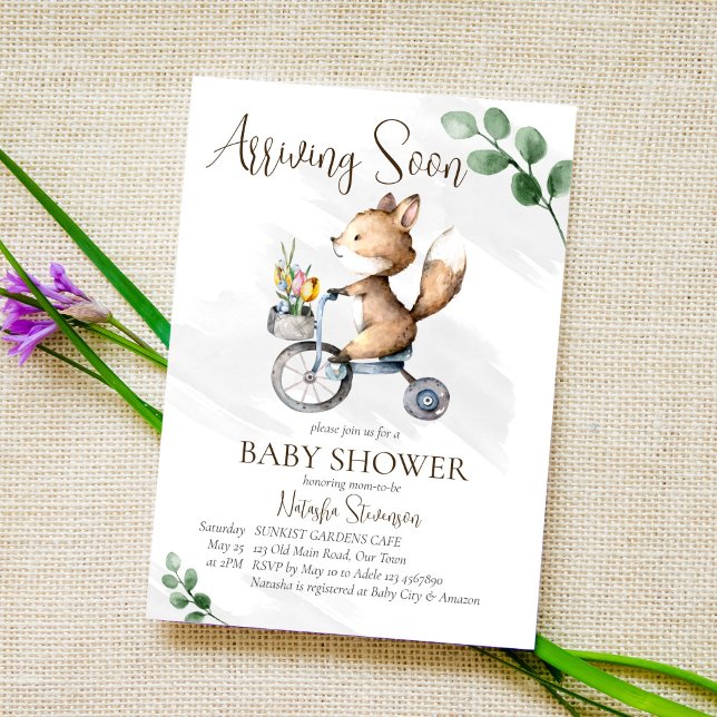 Invitación Llegando pronto el pequeño zorro montando biciclet (Subido por el creador)