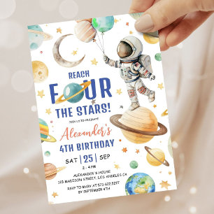 Invitación Llegar a las Cuatro Estrellas Niño Espacio Cumplea