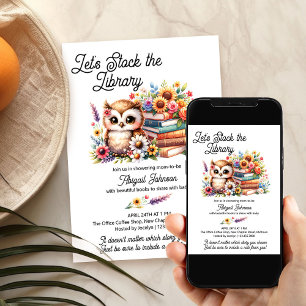 Invitación Llena la Biblioteca Cumpleaños de bebé Búho Sabio 