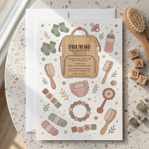 Invitación Llena la Bolsa Pañales Mochila Retro Baby Shower