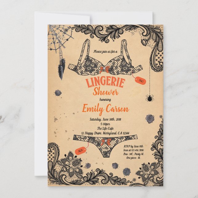 Invitación Llencería de Halloween ducha negro bruja encaje ne (Anverso)