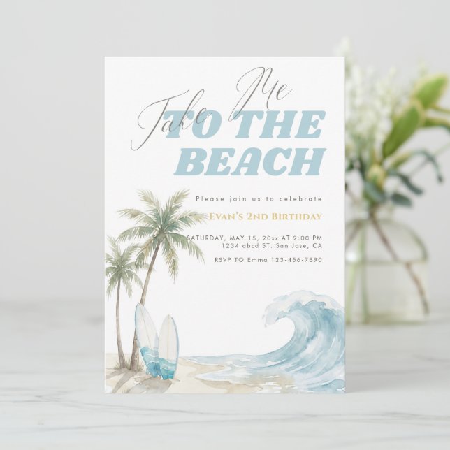 Invitación Llévame a la playa Verano Olas Costera (Anverso de pie)