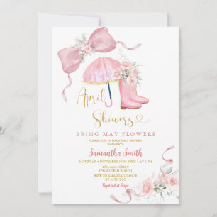 Invitación Lluvia de Abril de Botas y Paraguas Rosados Baby S