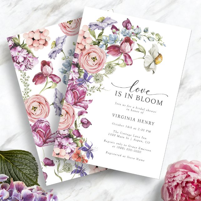 Invitación Lluvia de Amor: Despedida de Soltera (Love In Bloom Jewel Tone Floral Bridal Shower Invitation By Painted Paperie)