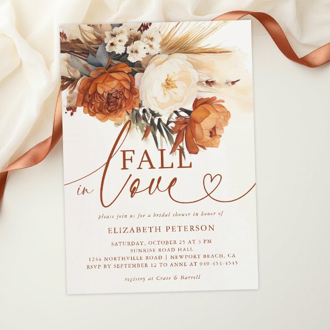 Invitación Lluvia de Amor Terracota Pampas Boho Despedida de  (fall in love bridal shower theme invitation card template terracotta copper boho pampas elegant chic)