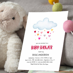 Invitación Lluvia de Arcoíris Nubes y Corazones Baby Shower