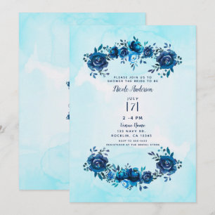 Invitación Lluvia de Azul añil Acuarela Floral Rústica Bridal