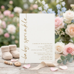 Invitación Lluvia de Baby Shower Rotulada en Dorado y Verde S
